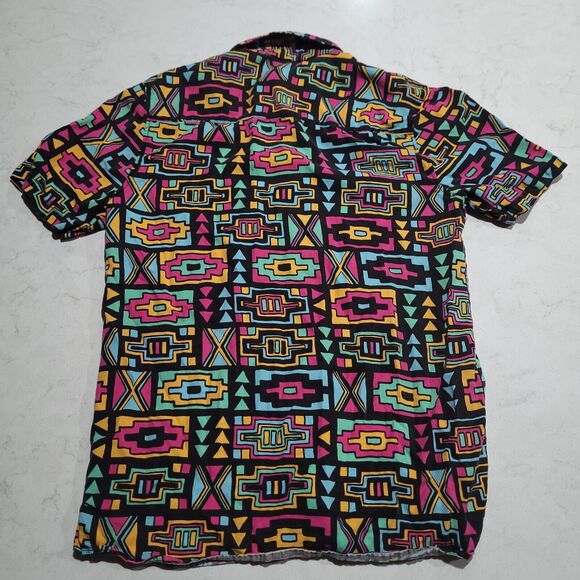 H&M Coachella Official Small Button Up Tribal Geometric Aztec Short Sleeve EUC - Picture 2 of 7